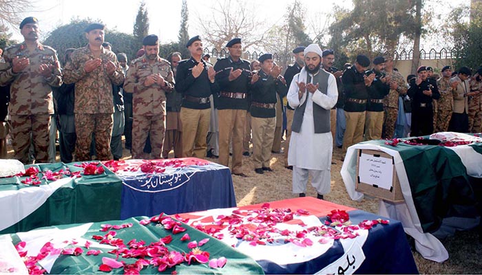 Funeral prayers offered for martyred Balochistan Constabulary personnel 