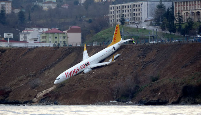 Turkish passenger plane goes off runway metres away from sea
