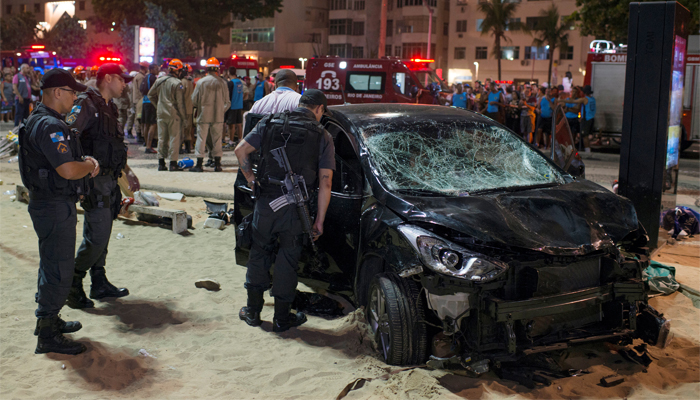 At least 11 wounded as car ploughs into Brazil's Copacabana Beach
