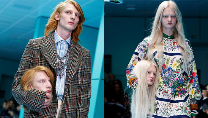 Gucci models carry replicas of heads at Milan Fashion Week