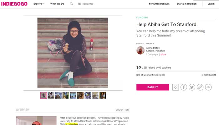 Pakistani student crowdfunding to attend Standford programme