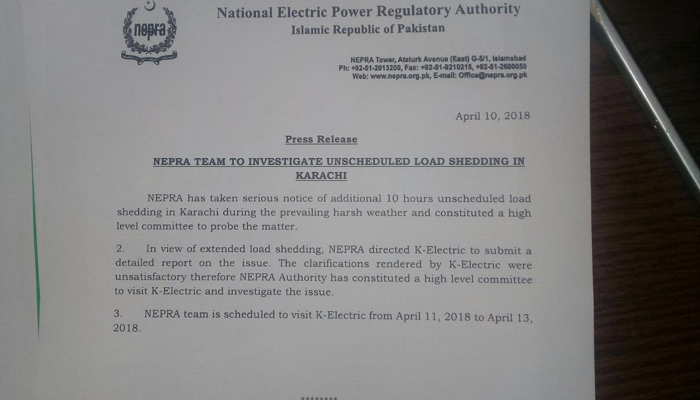 NEPRA constitutes committee to investigate load shedding in Karachi