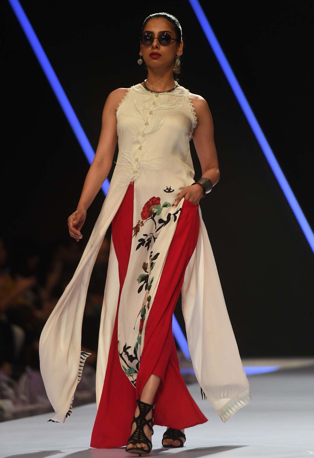 A model presents a creation by Deepak Perwani. Photo: AFP