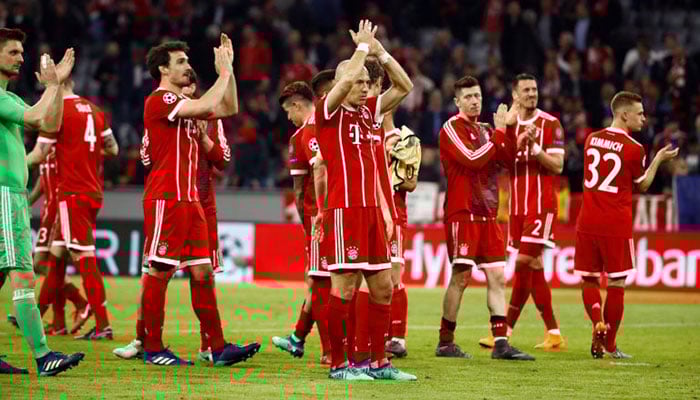 Bayern Munich players celebrate making the semi-finals