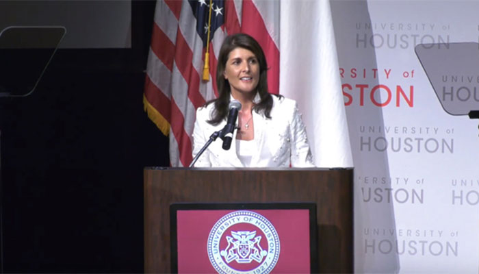 US ambassador to UN Nikki Haley heckled by students over anti-Palestine stance