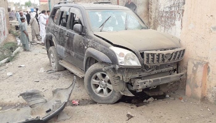 A view of Gandapur's vehicle after the attack. Photo: Geo News