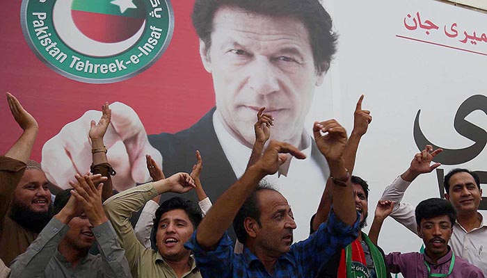 PTI supporters celebrate in Karachi after party chairman Imran Khan is elected prime minister – Photo: INP 