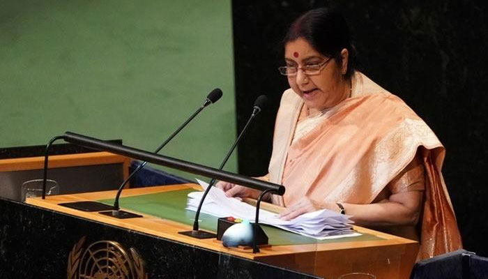 Swaraj reiterates baseless allegations against Pakistan in UNGA