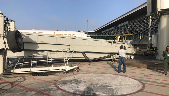 Passenger boarding bridge at Islamabad International Airport collapses