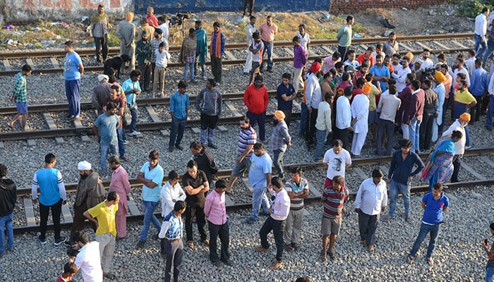Protesters clash with police at Amritsar train accident site