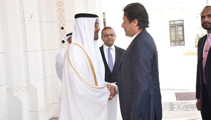PM Imran being greeted by Crown Prince of Abu Dhabi