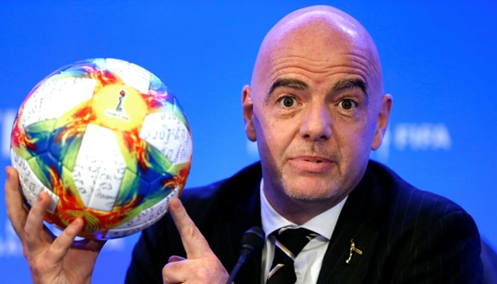 FIFA President Gianni Infantino addresses the media after a key meeting of football's world governing body in Miami