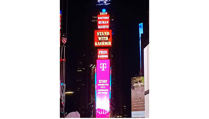 Times Square in New York lights up with 'Free Kashmir' signs ahead of Modi visit