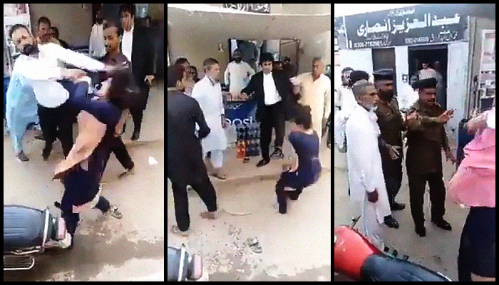 Shakargarh lawyers kick, beat woman outside court as police watch