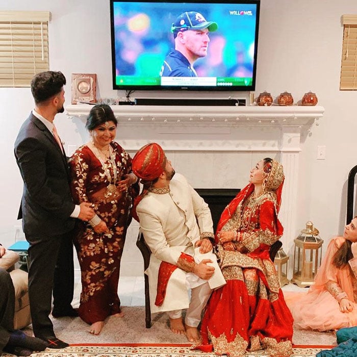 US-based Pakistani couple share love of cricket on wedding night