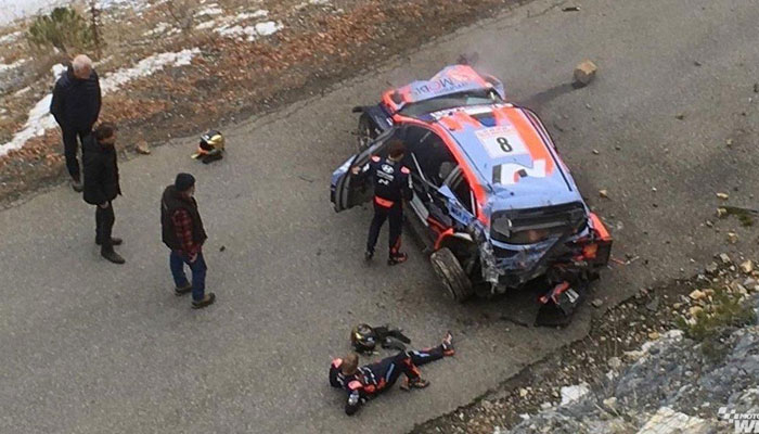 Ott Tanak escapes unscathed in devastating 100m plunge from Alpine road