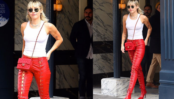 Miley Cyrus stuns fans in red leather lace-up pants ahead of Valentine's Day
