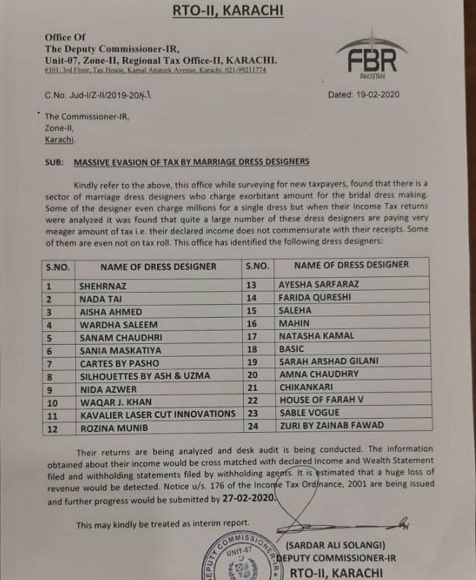 FBR identifies 24 bridal dress designers allegedly involved in 'massive tax evasion' 