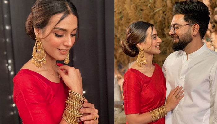 Iqra Aziz looks ethereal in red saree ...