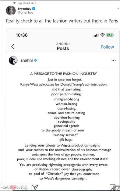 Gigi Hadid likes tweet slamming Kanye West for supporting Trump