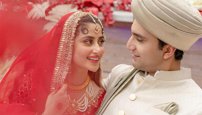 Sajal Ali, Ahad Raza Mir all smiles in family photo after wedding