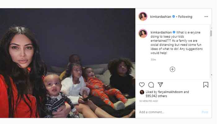 Kim Kardashian seeks fans suggestions on how to keep her children entertained 