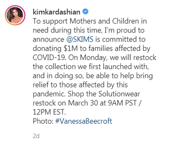 Kim Kardashian criticized for promoting her brand during coronavirus crisis