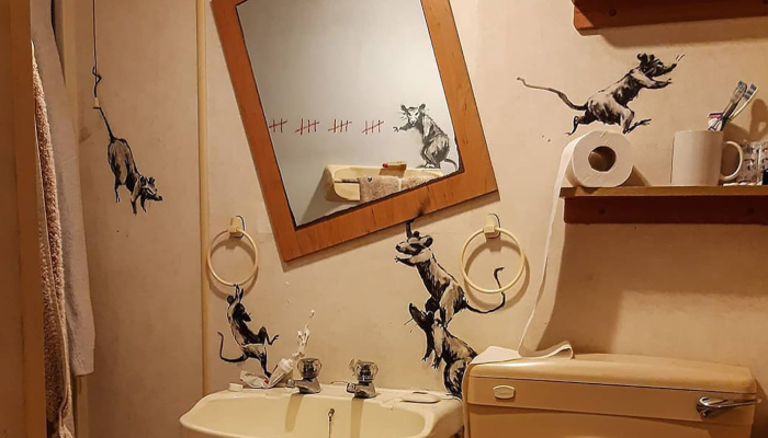 Banksy works from home: street-artist keeps his art alive from his bathroom