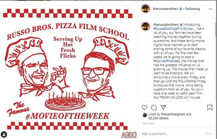 'Avengers: Endgame' directors launch 'Pizza Film School' to share movies that inspired them