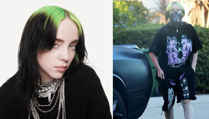 Billie Eilish wears black shirt with a special message on the front during a walk