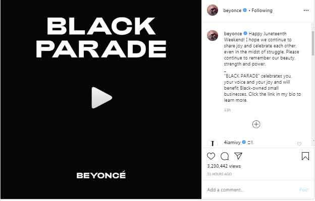 Beyonce releases surprise song 'Black Parade'