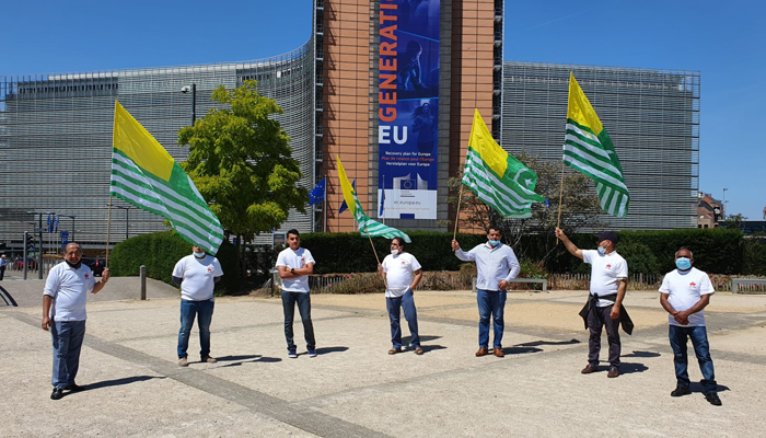 Kashmiri activists protest against Indian atrocities outside EU foreign ministry