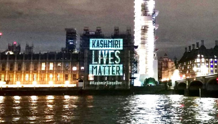 #KashmiriLivesMatter digital campaign displayed at UK Parliament on 'Youm-e-Istehsal'