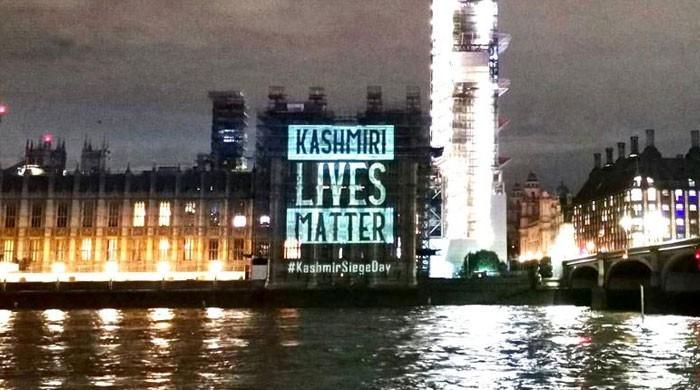 #KashmiriLivesMatter digital campaign displayed at UK Parliament on 'Youm-e-Istehsal'