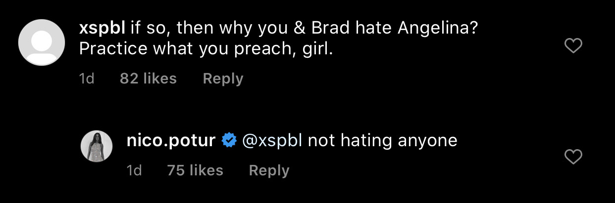 Brad Pitt’s girlfriend Nicole Poturalski responds to troll's comment on Angelina Jolie