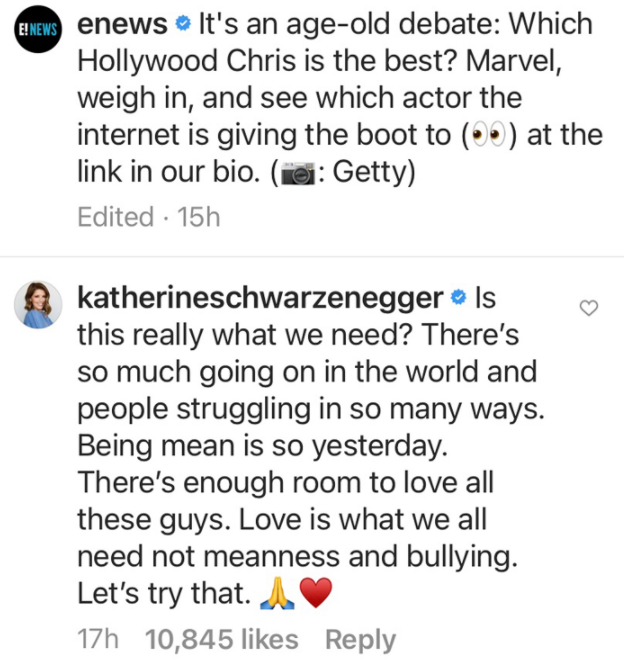 Katherine Schwarzenegger defends hubby Chris Pratt from mean tweets