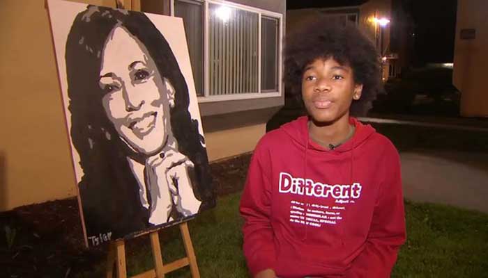 Kamala Harris thanks 14-year-old artist for stunning portrait 