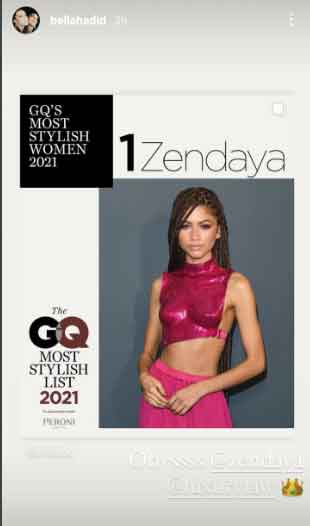 Bella Hadid praises Zendaya for topping GQs Most Stylish Women 2021 list