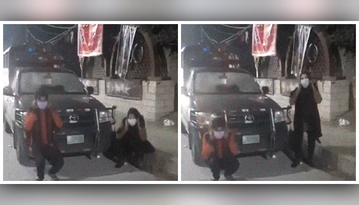 Viral video shows Lahore siblings doing-sit ups in front of a police vehicle