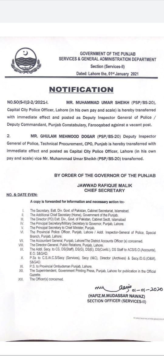 CM Usman Buzdar removes Lahore CCPO Umar Sheikh