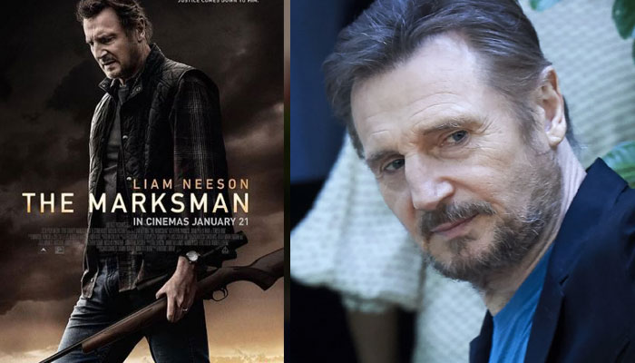 Liam Neeson welcomes moviegoers at a New York theatre 