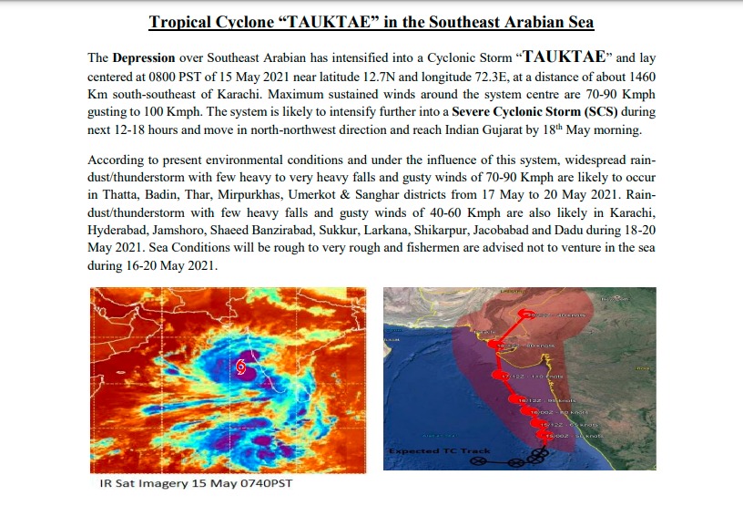 Cyclone Tauktae likely to cause thunderstorms, gusty winds in Karachi