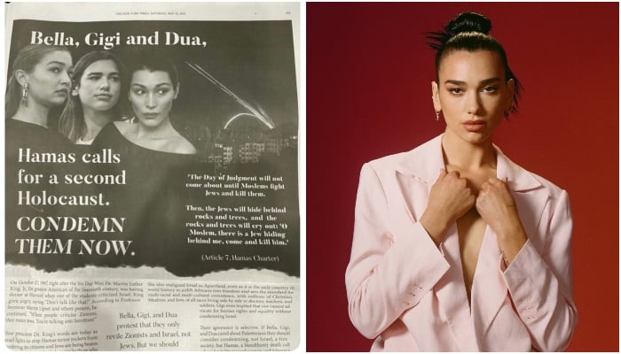 Dua Lipa slams NYT ad calling her and Gigi, Bella Hadid the ‘Hamas influencer brigades’ 