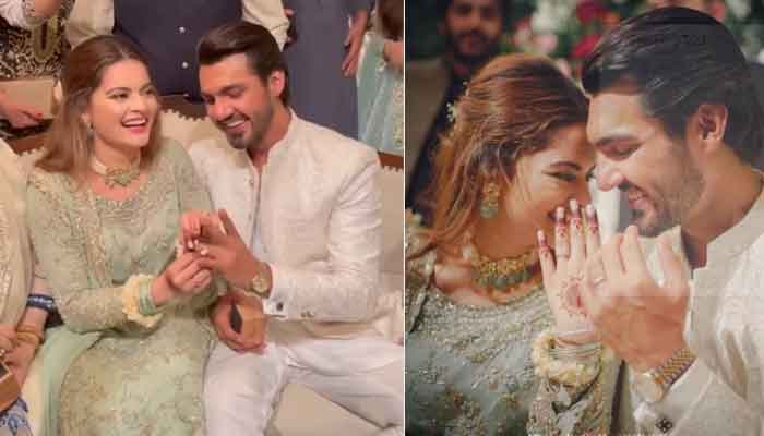 Minal Khan and Ahsan Mohsin Ikram's engagement pictures and videos go viral