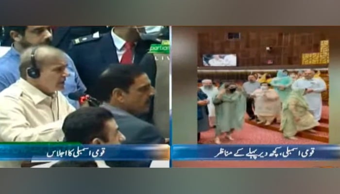 Govt, Opposition lawmakers almost come to blows during Shahbaz Sharif's NA speech