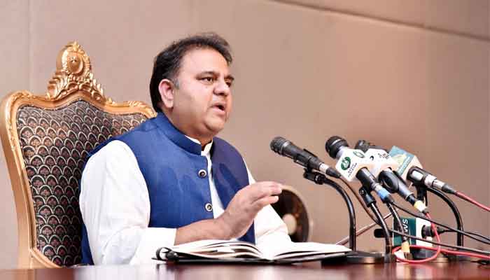 Minister for Information and Broadcasting Fawad Chaudhry addressing a press conference in Islamabad, on June 15, 2021. — PID