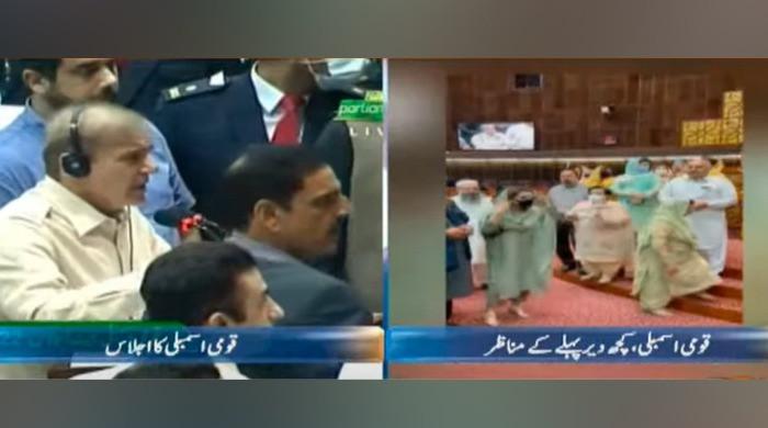 Govt, Opposition lawmakers almost come to blows during Shahbaz Sharif's NA speech