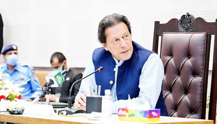 Prime Minister Imran Khan can be seen during the inauguration of the Eagle Squad Unit of the Islamabad Police, on June 16, 2021 . — Twitter/PakPMO