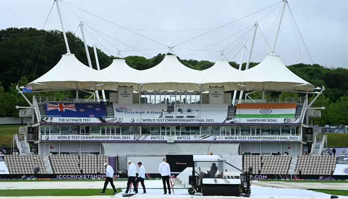 The pitch remained under cover throughout the day, on June 18, 2021. — Twitter/ICC