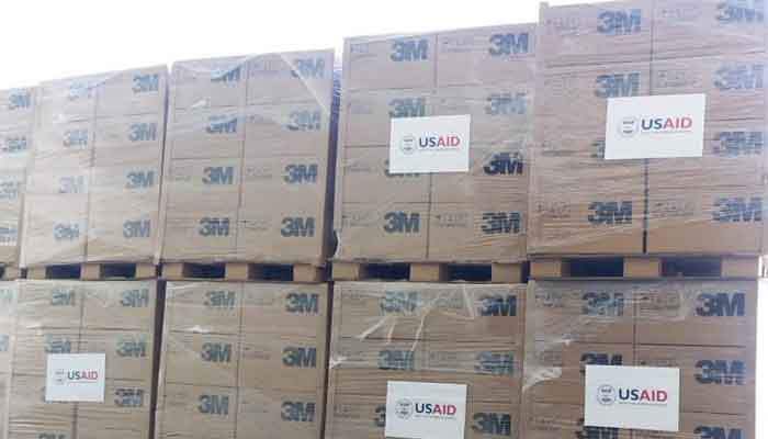 A view of the more than one million pieces of critical personal protective equipment for Pakistan’s frontline healthcare workers and medical professionals, delivered to Pakistan by the US via USAID, on Saturday, June 19, 2021. — Photo courtesy US Embassy in Islamabad